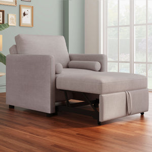 3 In 1 Convertible Sleeper Chair With Adjustable Backrest, Lounger Chair Turns Into Bed
