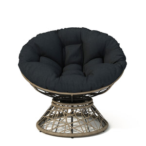 Ergonomic Wicker Chair With Cloud Thick Density Cushion, 3 Proof Cover High Capacity Iron Frame Fluid 360° Swivel