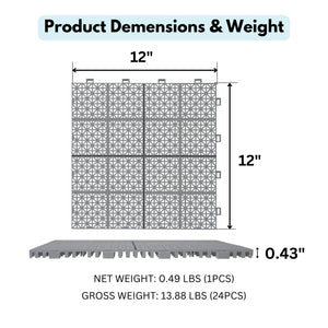 Interlocking Deck Tiles Plastic Waterproof Outdoor All Weather Anti-Slip Bathroom Shower Balcony Porch Strong Weight Capacity Upto 6613 Lbs, Rosette Pattern