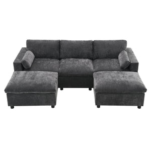Modular Sectional With Storage Pockets, 5 Seat U Shaped Couch Set With Pillows, Free Combination Modern Cloud Sofa With 2 Movable Ottoman