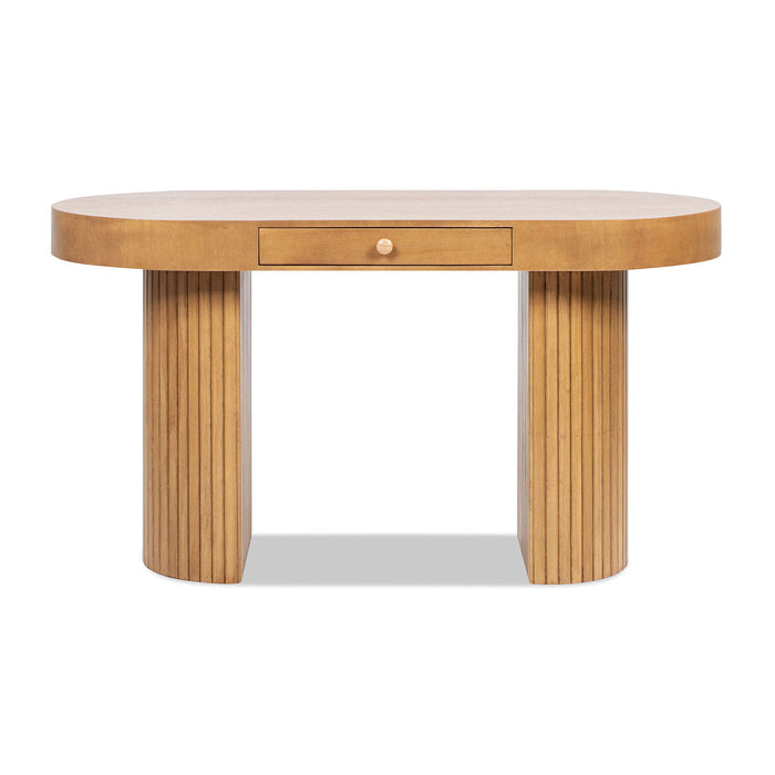 Jesse - Single Drawer Fluted Oval Console Desk - Honey Brown