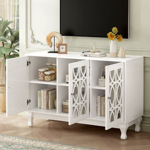 Modern Mirrored TV Stand, 3 Adjustable Shelves For Living Room