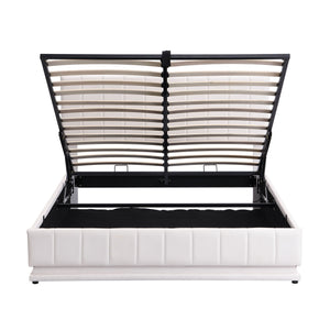 Upholstered Bed With Hydraulic Storage System And LED Light, With Sockets And USB Ports