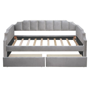 Upholstered Daybed With Drawers, Slat Support