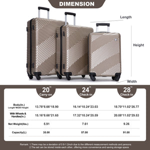 3 Piece Luggage Sets Lightweight Suitcase With Two Hooks, Spinner Wheels,