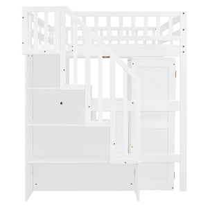Loft Bed With Stairs, Bookshelf, Drawers, Desk & Wardrobe, Space Saving Multifunctional Furniture