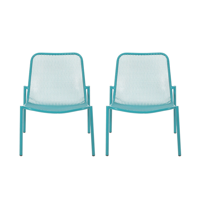 Outdoor Iron Chair With Mesh Design - Teal
