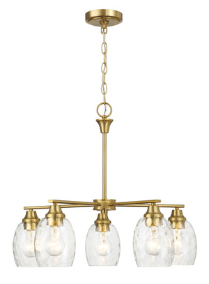 Elegance 5 Lights Linear Arms With Chain Chandelier - Clear / Gold