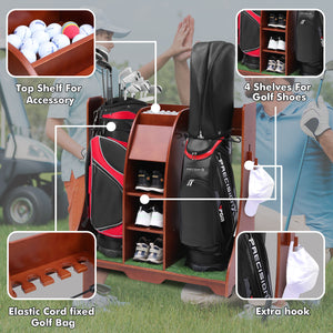 Wood Freestanding Adjustable Multi Use Golf Shelf - Reddish Brown
