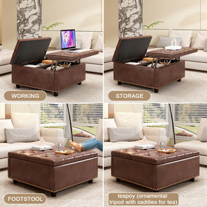 Large Square Storage Ottoman With 2 Storage Doors