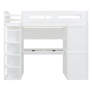 Loft Bed With Desk, Wardrobes, 4 Drawers And 4 Shelves