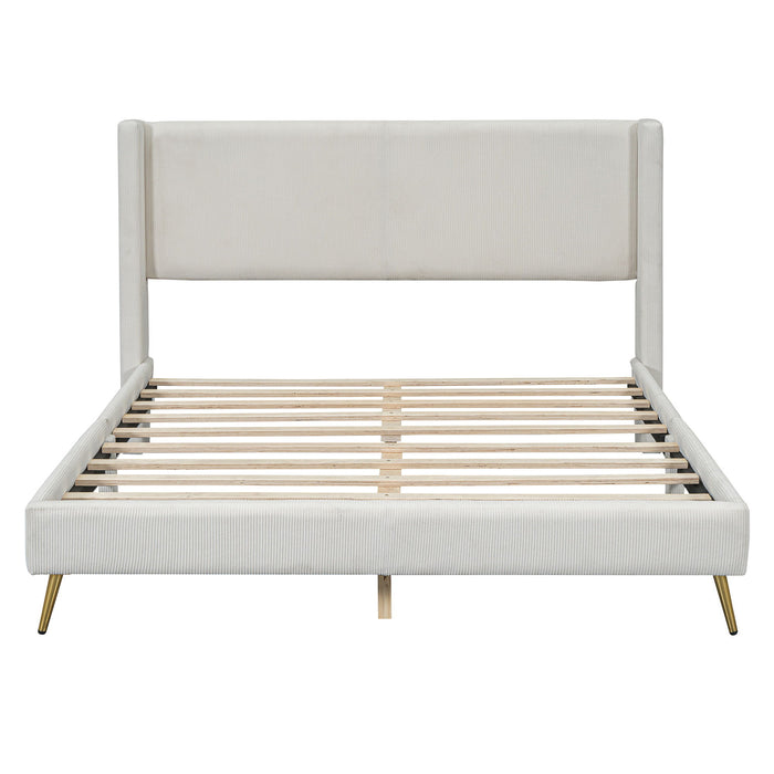 Platform Contemporary Bed With Legs And Upholstered Headboard