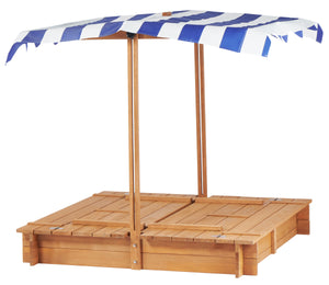 Kids Sandbox With Adjustable Cover, Sand Box With 2 Foldable Bench Seats, Outdoor Sandpit For Backyard Play - Light Brown