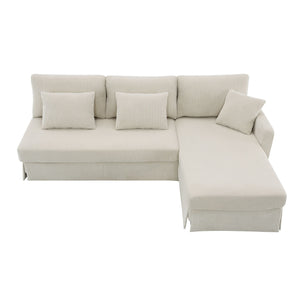 Modern L-Shaped Corduroy Sofa With Reversible Chaise, 4-Seat Upholstered Sectional Indoor Furniture, Convertible Sleeper Couch With Pillows For Living Room, Apartment