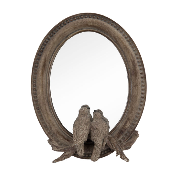 Corella - Oval Bird Mirror With Resin Frame Desk Mirror With Stand For Counter Bedroom Bathroom - Brown