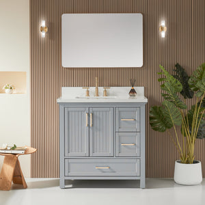 Fully Assembled Freestanding Single Sink Bathroom Vanity With 2 Handles Sets - Gray