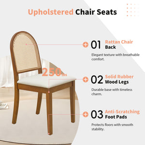 Modern Double Pedestal 6 Piece Dining Table Set, 4 Upholstered Rattan Back Dining Chairs And Bench