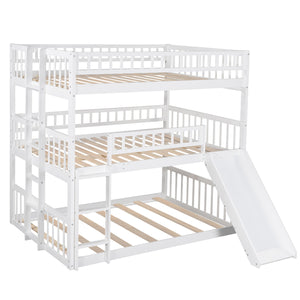 Triple Bed With Built-In Ladder And Slide, With Guardrails