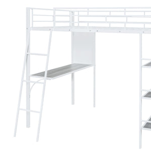 Bed With 3 Layers Of Shelves And Desk, Stylish Frame Bed