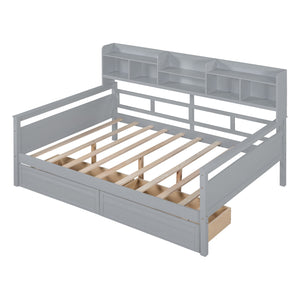 Daybed, Slat Support, With Bedside Shelves And 2 Drawers