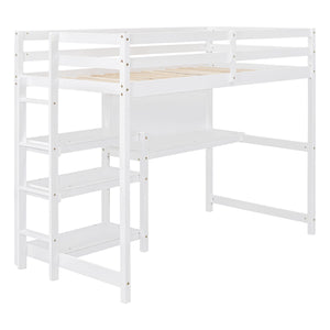 Loft Bed With Shelves, Desk And Writing Board