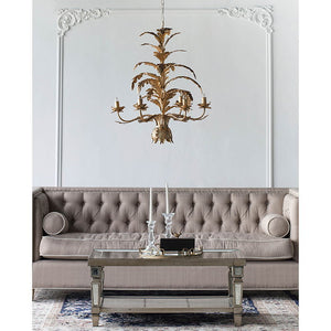 6 Light Metal Chandelier, Hanging Light Fixture With Adjustable Chain For Kitchen Dining Room Foyer Entryway, Bulb Not Included - Gold