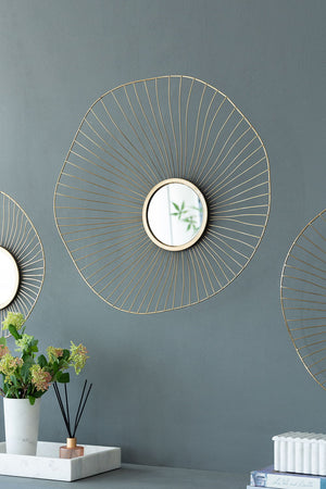 Wall Mirror Abstract Designed Wall Mirrors WithFrame For Home & Office, Top Of Sideboard (Set of 3) - Gold