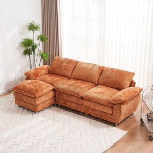 Modern Deep 3 Seat Sofa Couch With Ottoman, Comfy Upholstered Furniture