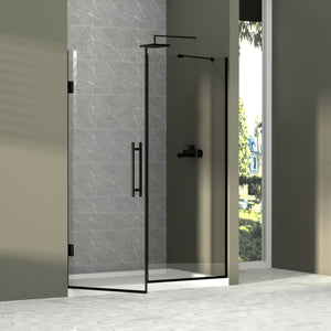 Semi-Frameless Double Hinges Shower Door In Matte, Tempered Glass, Reversible Installation - Black