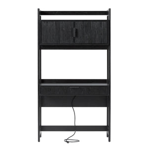 Transitional Reeded Desk With Hutch And Drawers Plus Tech Management