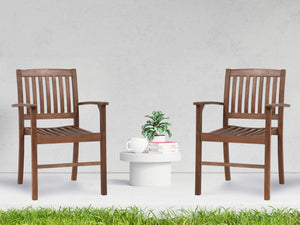 Acacia Patio Dining Chair (Set of 2), Solid Indoor Outdoor Comfortable Seat Brown, Modern Farmhouse Chair For Kitchen, Bedroom, Living Room - Brown