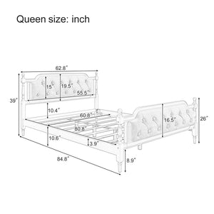 Traditional Style Solid Bed Frame With Upholstered Tufted Headboard, No Box Spring Needed