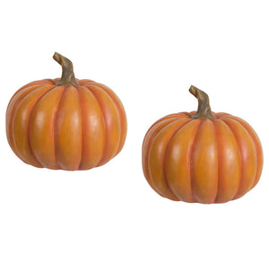 Autumn Resin Pumpkin With Stem, Pumpkin Ornament Decor For Holiday Harvest Festival Fall Festival & Thanksgiving (Set of 2) - Orange