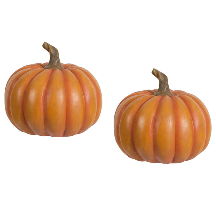 Autumn Resin Pumpkin With Stem, Pumpkin Ornament Decor For Holiday Harvest Festival Fall Festival & Thanksgiving (Set of 2) - Orange