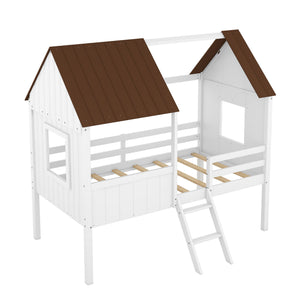 Low Loft Wooden House Bed With Two Side Windows