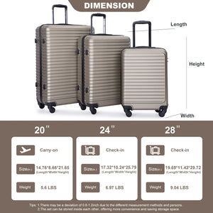3 Piece Luggage Sets Lightweight Suitcase With Two Hooks, Spinner Wheels, Tsa Lock
