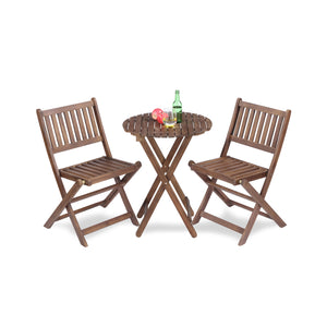 3 Piece Acacia Bistro Set, Folding Patio Furniture With 1 Coffee Table And 2 Foldable Chairs