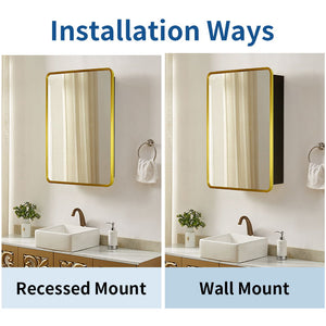 Metal Framed Wall Mount Or Recessed Bathroom Medicine Cabinet With Mirror