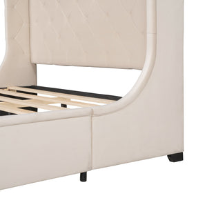 Storage Bed Velvet Upholstered Platform Bed With Wingback Headboard And A Big Drawer