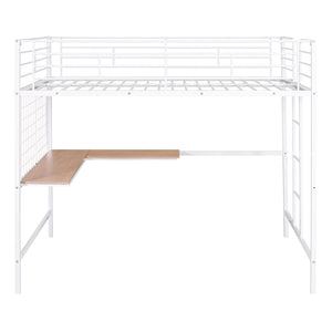 Full Loft Bed With Desk And Grid - White