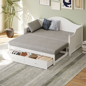 Daybed With Extended Pop Up Trundle And Storage Drawers