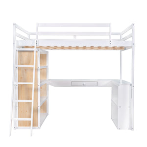 Loft Bed With Ladder, Shelves, And Desk