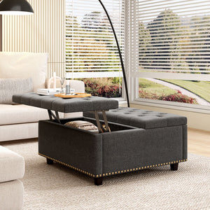 Large Square Storage Ottoman With 2 Storage Doors