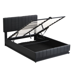 Upholstered Bed With Hydraulic Storage System And LED Light, With Sockets And USB Ports