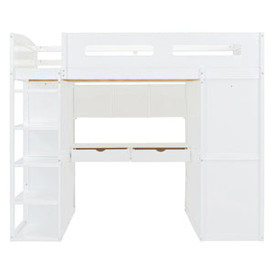 Loft Bed With Desk, Wardrobes, 4 Drawers And 4 Shelves