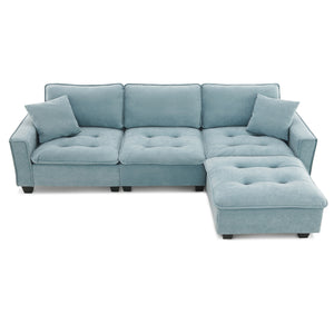 Modern Convertible Sectional L Shaped Reversible Couch Set With Free Pillows 4 Seat Suede Sleeper Sofa With Ottoman