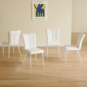 Style Minimalist Dining Chairs With 4 White Sponge Seats And Metal Legs, With 1 Chair Serving Multiple Purposes - Milky White