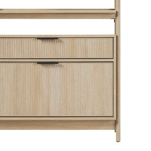 Transitional Wide Reeded Bookshelf With Drawers On Bottom