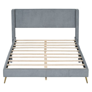 Platform Contemporary Bed With Legs And Upholstered Headboard