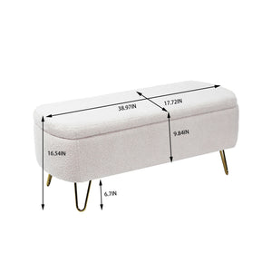 Storage Ottoman Bench For End Of Bed Gold Legs, Modern Camel Faux Fur Entryway Bench Upholstered Padded With Storage For Living Room Bedroom